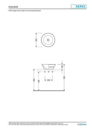 Serel Poseidon 45 cm Tezgah Çanak Lavabo Batarya Deliksiz PS35DXS110H 