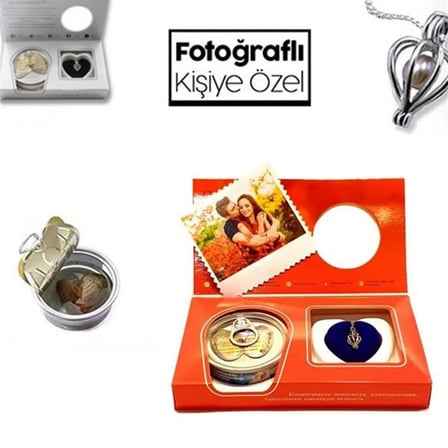 Kişiye Özel Fotoğraflı İstiridye İnci Kolye Seti - 3D Ay Lambası ve Işıklı Cam Küre Hediye Seti