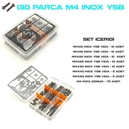 130 Parça M4 İnox YSB Vida Somun ve Pul Seti