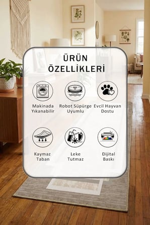 Kahve Bej Salon Mutfak Yatak Odası Dijital Baskı Yolluk Halı Bej Kahve