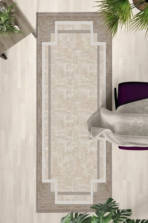 Kahve Bej Salon Mutfak Yatak Odası Dijital Baskı Yolluk Halı Bej Kahve