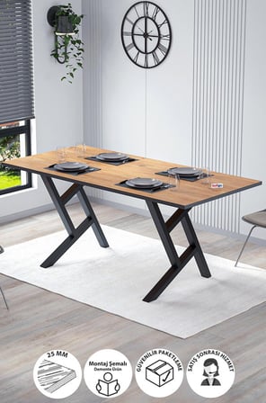 Yemek Masası Metal Ayaklı Mutfak Masası Oslo 85 X 180 Cm  Yıldız Ayaklı Çam