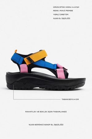Kadın Sandalet N-Step Turuncu Mavi Pembe Cırtlı Kalın Taban Plaj Yürüyüş Outdoor Trekking 411
