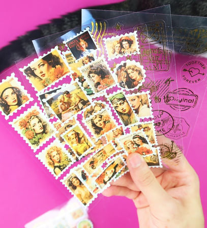Vintage Pul Tasarımlı Estetik Sticker Çıkartma Seti - Defter, Ajanda ve Günlük Süsleme Stickerı (Karışık Model)