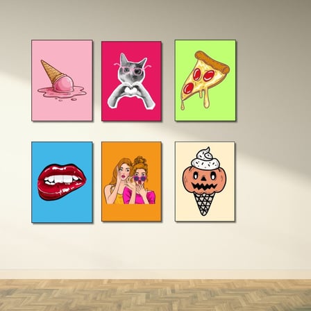 Eğlenceli İllüstrasyon Dönem Kombini 6'lı Poster Seti - 15x21 Çerçevesiz Mutfak ve Genç Odası Duvar Sanatı