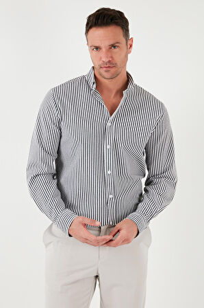 Buratti Pamuklu Çizgili Düğmeli Yaka Uzun Kollu Regular Fit Gömlek Erkek GÖMLEK CF23S112237