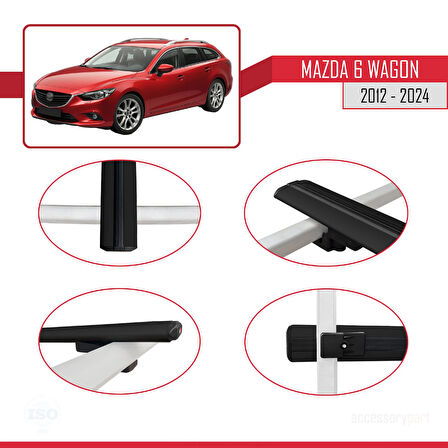 Mazda 6 Wagon 2012-2024 Arası ile Uyumlu BASIC Model Ara Atkı Tavan Barı Siyah 2 Adet