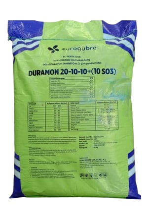 Duramon 20-10-10 +10 SO3 NPK İnhibitörlü Yeşil - Akıllı Gübre 25 Kg
