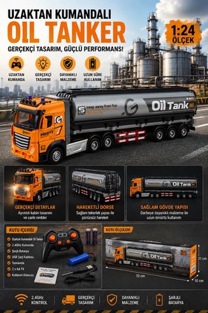 Uzaktan Kumandalı Tanker Tır 1:24 Ölçek Şarjlı Oyuncak Tır 2.4Ghz Yakıt Tankeri Kamyon