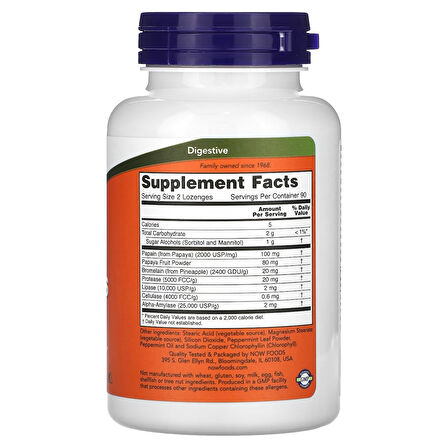 Papaya Enzymes  çiğnenebilir 180 tablet  (chewable )