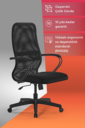 Ergolife Sit 8 Ofis Koltuğu | Krom Ayaklı, Tekerlekli, Siyah, Bilgisayar Sandalyesi - 411.58.1.222