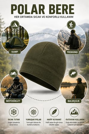 Polar Bere Unisex Kışlık Sıcak Tutan Yumuşak Polar Kumaş Outdoor Kamp Trekking Günlük Kullanım Bere