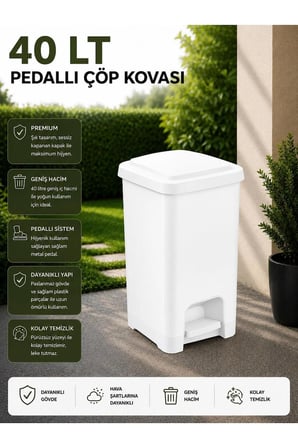 40 Lt Slim Pedallı Çöp Kovası Beyaz