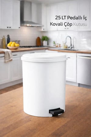 25 LT Banyo Mutfak Çöp Kutusu Oedallı İç Kovalı Beyaz