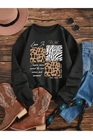 Kelebek Desenli Kapüşonlu Cepli Sweatshirt