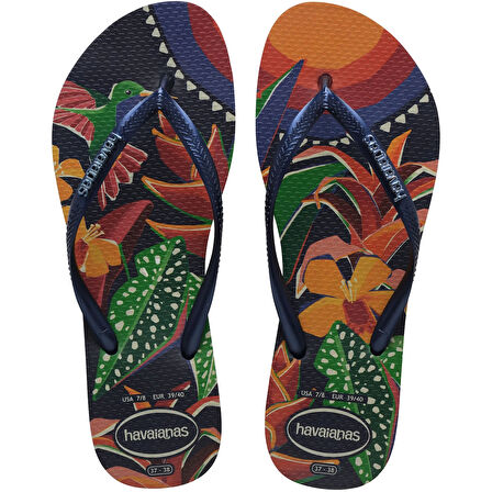 Slim Tropical Lacivert Kadın Terlik
