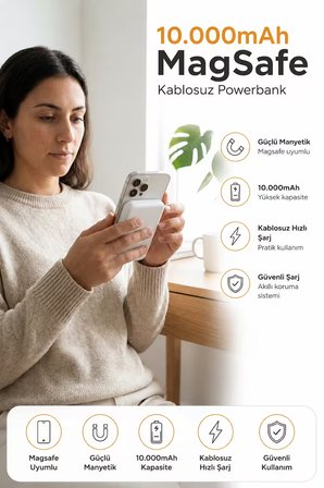 MagSafe Uyumlu 10000 mAh Kablosuz Hızlı Şarj Powerbank Taşınabilir Şarj Cihazı