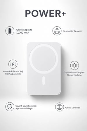 MagSafe Uyumlu 10000 mAh Kablosuz Hızlı Şarj Powerbank Taşınabilir Şarj Cihazı