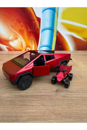Tesla Cybertruck Diecast Pickup Tesla Model Motorlu Diecast Araba Kırmızı Mini