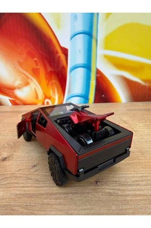Tesla Cybertruck Diecast Pickup Tesla Model Motorlu Diecast Araba Kırmızı Mini