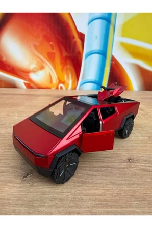 Tesla Cybertruck Diecast Pickup Tesla Model Motorlu Diecast Araba Kırmızı Mini
