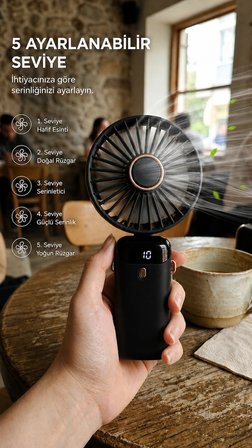 Şarjlı Mini El Fanı Taşınabilir Katlanabilir Masaüstü Vantilatör Askılı Mini Klima