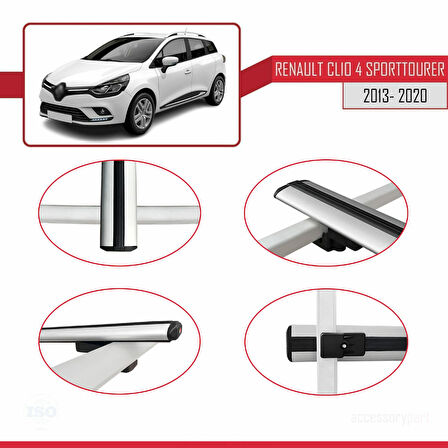 Renault Clio 4 ST 2013-2020 Arası ile Uyumlu BASIC Model Ara Atkı Tavan Barı Gri 2 Adet