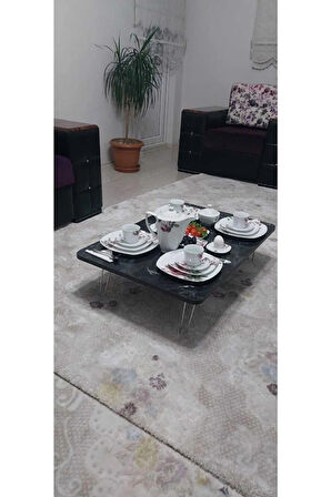 Ahşap Dikdörtgen Yer Sofrası-Hamur Açma Masası Siyah  Mermer 70 x 120 cm