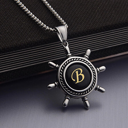 Captain Harfli Denizci Kaptan Gemici Dümeni Erkek Çelik Kolye