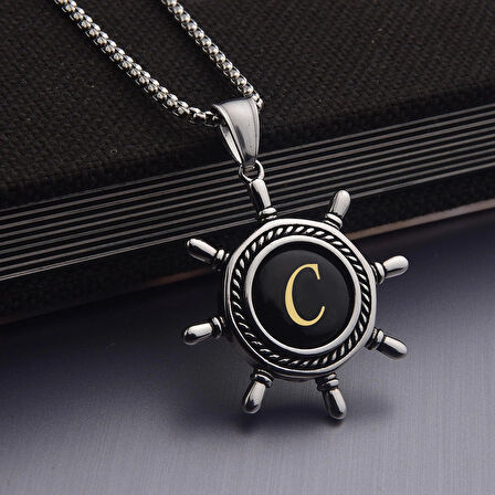 Captain Harfli Denizci Kaptan Gemici Dümeni Erkek Çelik Kolye