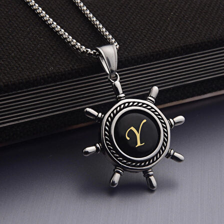 Captain Harfli Denizci Kaptan Gemici Dümeni Erkek Çelik Kolye