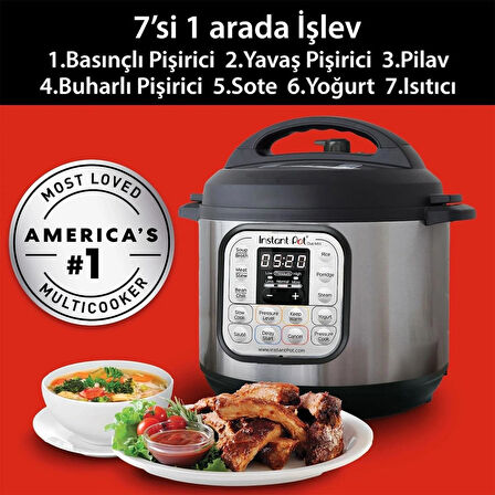 Instant Pot Duo 7'si 1 Arada Akıllı Pişirici, 5.7 L, Düdüklü Tencere, Yumuşak Pişirici, Pilav Pişirici, Sote Tavası, Yoğurt Hazırlayıcı, Buharlı Pişirici ve Yemek Isıtıcısı