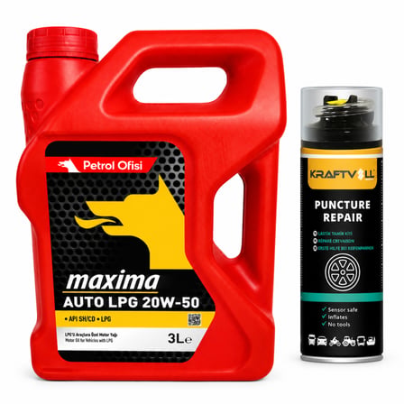 PETROL OFİSİ MAXIMA AUTO LPG 20W-50 3 Litre + Lastik Tamir Kiti 400 ml