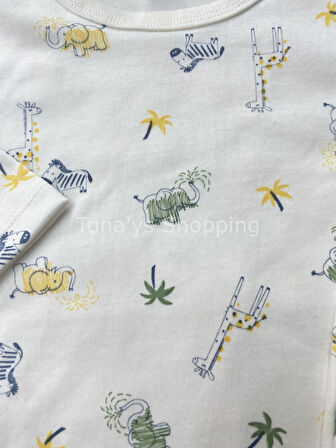 %100 Pamuk Penye Kumaş Bebek Çocuk Pijama Takım - pijama takımı RENKLİ FİLLİ ZURAFALI (Bc78LLyWJ5z9T)