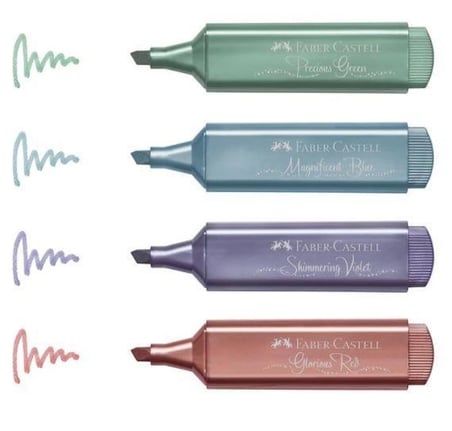 Tekstil Markörü Metalik 4 Renkli Faber Castell Tekstil Marker Metalik Renk 4'lü Keçeli Kalem
