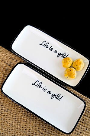 Tabak Evi Motto Gift Kayık Tabak 2 li 22x22x1cm
