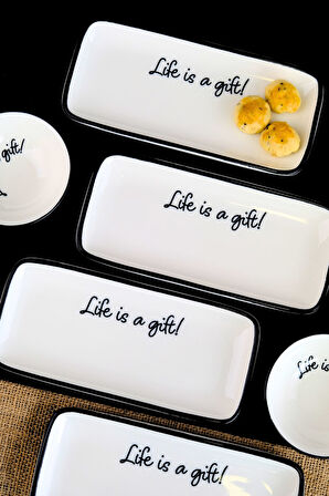 Tabak Evi Motto Gift Kayık Tabak 4 lü 22x22x1cm
