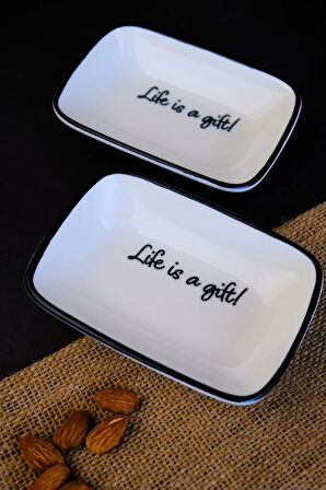 Tabak Evi Motto Gift Kayık Tabak 2 li 14x10x2cm