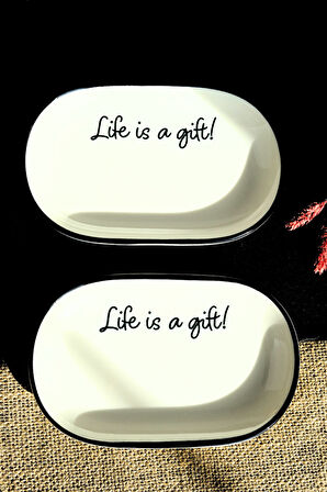 Tabak Evi Motto Gift Kayık Tabak 2 li 18x11x2cm