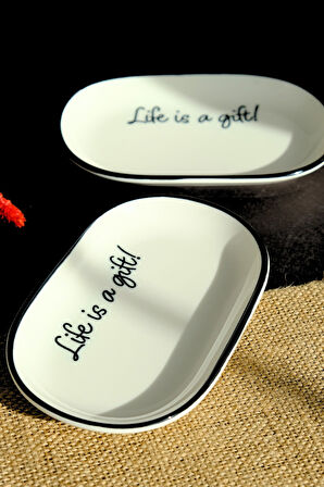 Tabak Evi Motto Gift Kayık Tabak 2 li 18x11x2cm