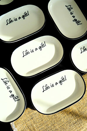 Tabak Evi Motto Gift Kayık Tabak 6 lı 18x11x2cm