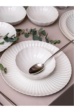 Kütahya Porselen Bone Luz Form Yemek Takımı Beyaz 24 Parça 6 Kişilik