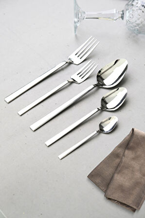Lugga Doğa Yemek - Tatlı Çatal Kaşık ve Çay Kaşık Takımı 12 Kişilik 60 Parça
