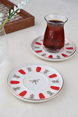 Tabak Evi Porselen Acem Zade Kırmızı Çay Tabağı 12,5cm 2 li