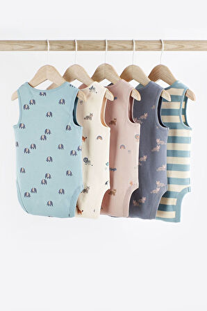 Next Baby % 100 Pamuklu Deniz Mavisi Kolsuz 5’li Body Zıbın Set
