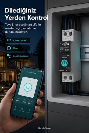 tongou tuya 63a wifi akıllı şalter – enerji takibi, uzaktan aç/kapat ve programlama
