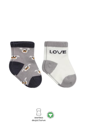 2'Li Love Dog Penye Soket Çorap 10118 Gri