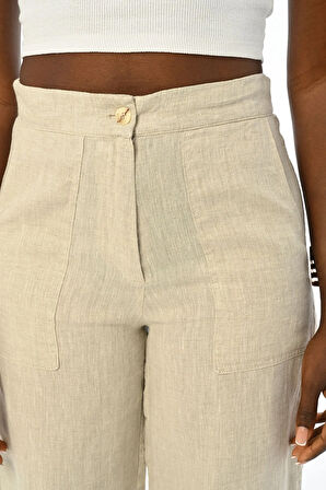 KADIN RAHAT KALIP BOL PAÇA NATUR RENK PANTOLON