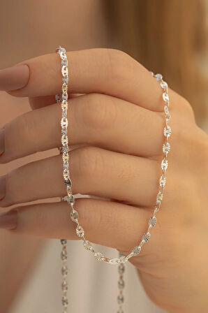 Kadın Gümüş Kolye - 925 Ayar 2.5 mm Desenli Barlı Zincir Model Gümüş Kadın Kolye