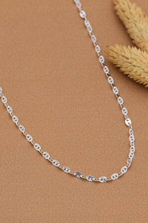 Kadın Gümüş Kolye - 925 Ayar 2.5 mm Desenli Barlı Zincir Model Gümüş Kadın Kolye